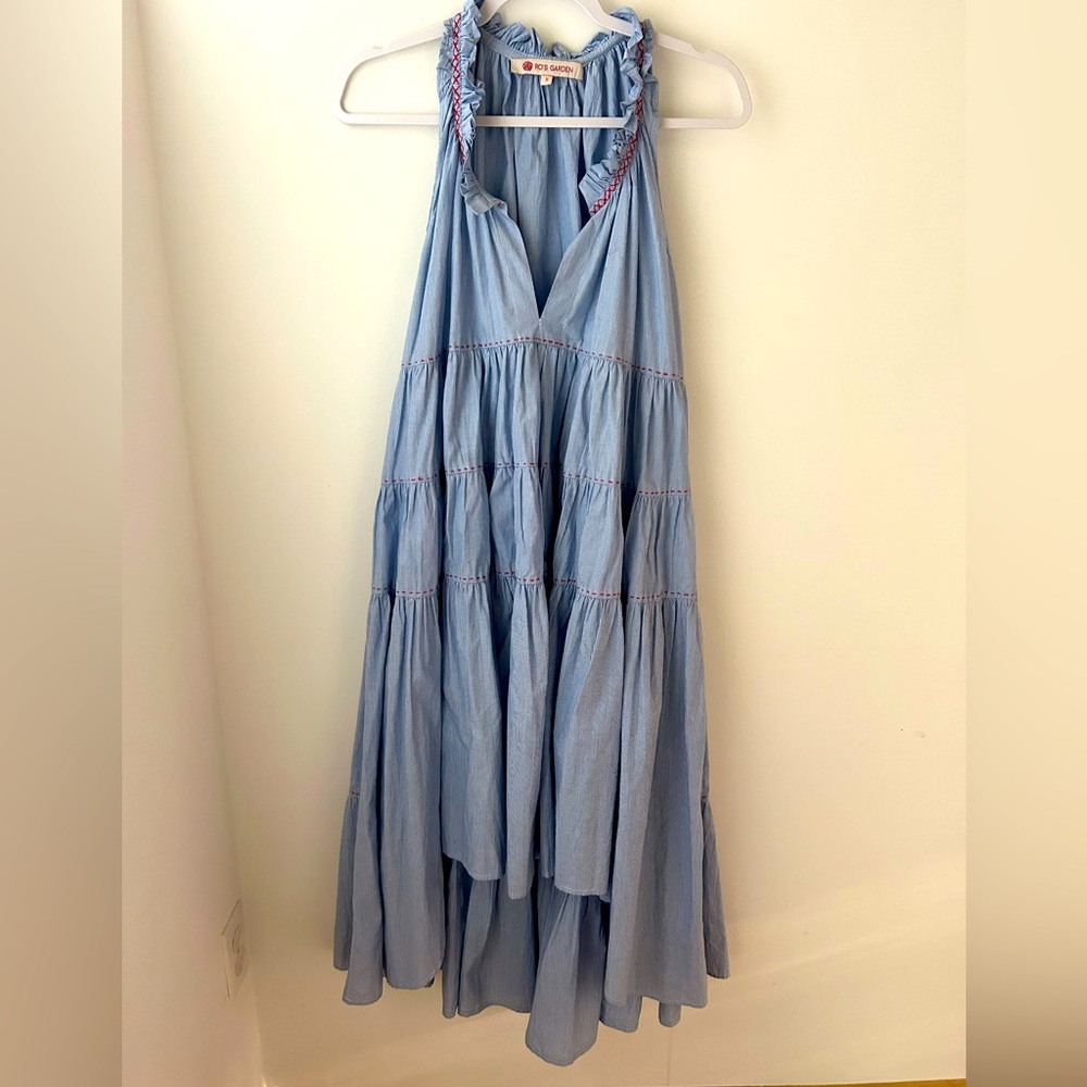 Rao’s Garden Seer Sucker Statement Cotton Dress or Cover Up. size Small